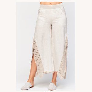Flowy Wide-Leg Beige Pant with Crochet Insert